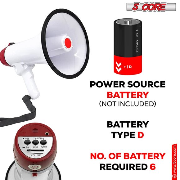 5 CORE 50W Megaphone Bullhorn Cheer Bull Horn Speaker Rechargeable 300M Range Si - Picture 10 of 12
